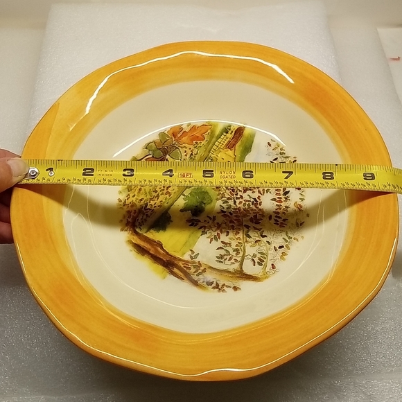 CERAMICHE TADINATE 10" Pasta Soup Salad Bowl Peach Rim Autumn Italy Farm Scene - Picture 3 of 14